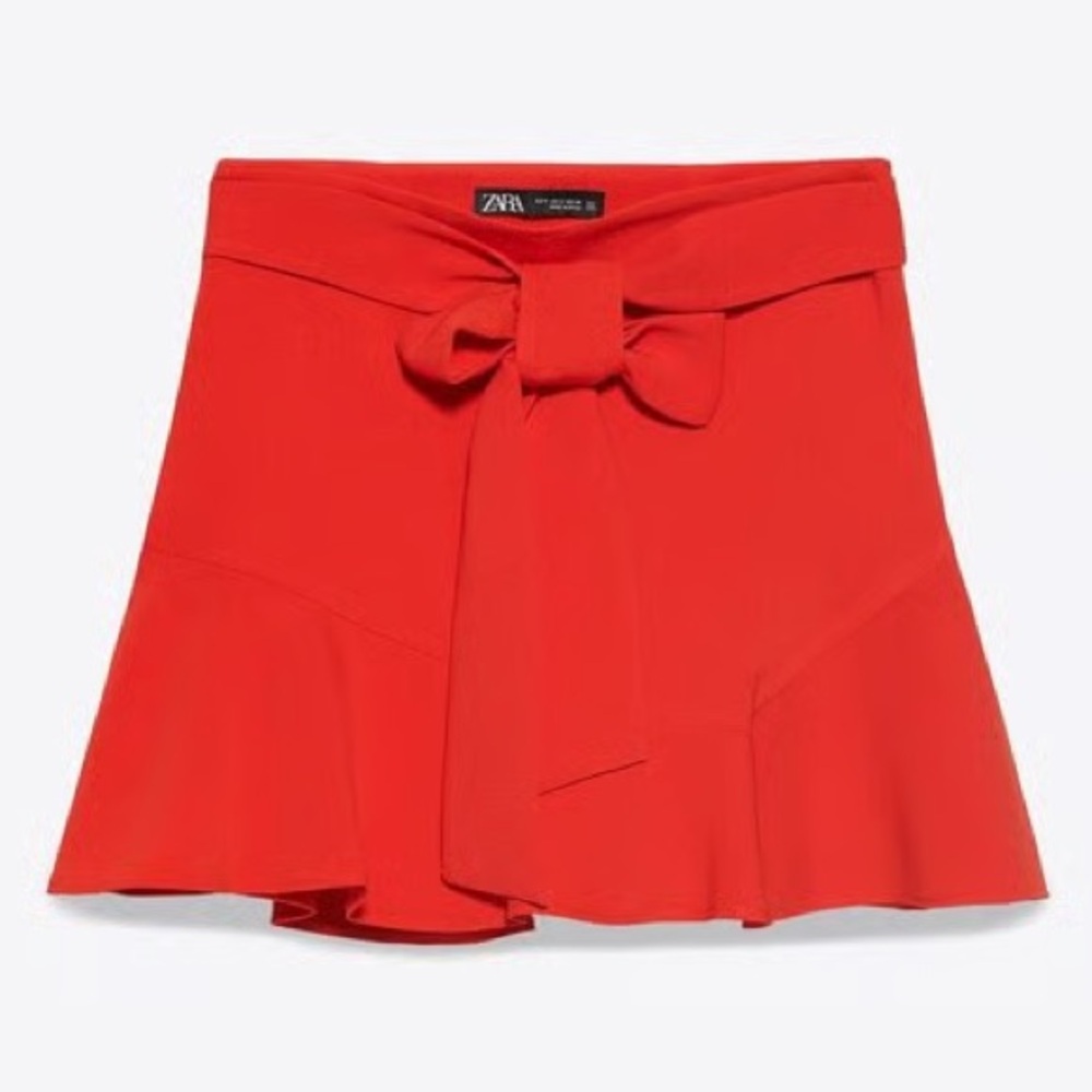 Zara Vibrant Red Mini Skirt with Bow